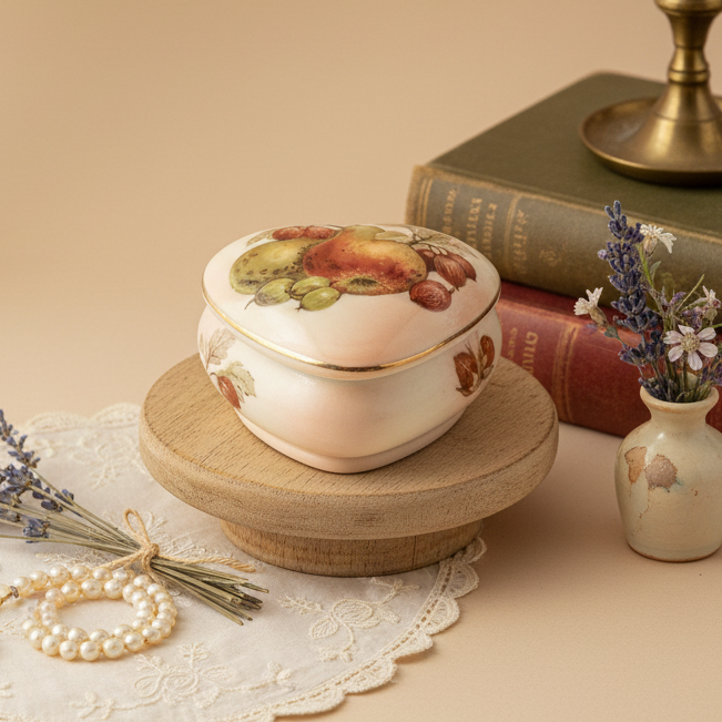 Royal Worcester Palissy Vintage Heart Trinket Box | Royale Collection | Autumn Fruit Porcelain Keepsake Box