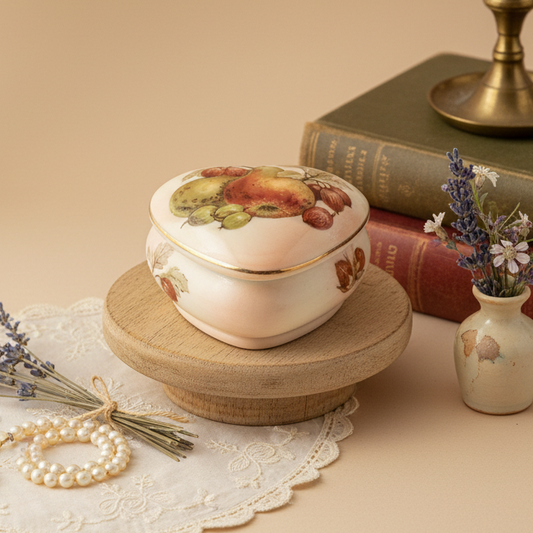 Royal Worcester Palissy Vintage Heart Trinket Box | Royale Collection | Autumn Fruit Porcelain Keepsake Box