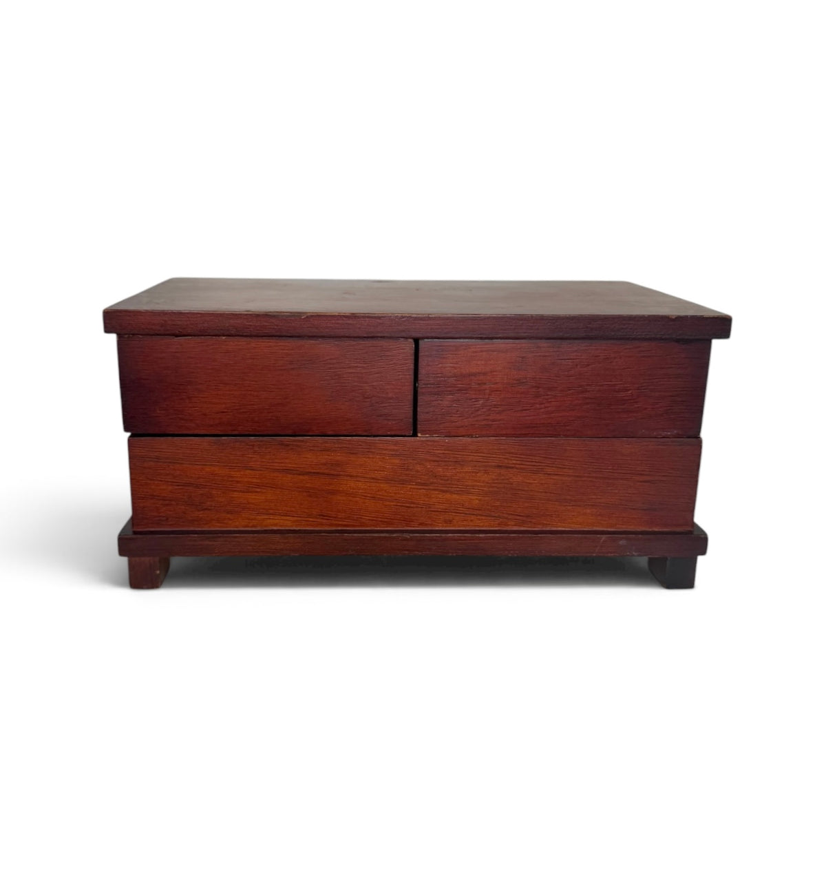 Vintage Cherry-Tone Wooden Jewelry Box with Swing-Out Compartments - Riser
