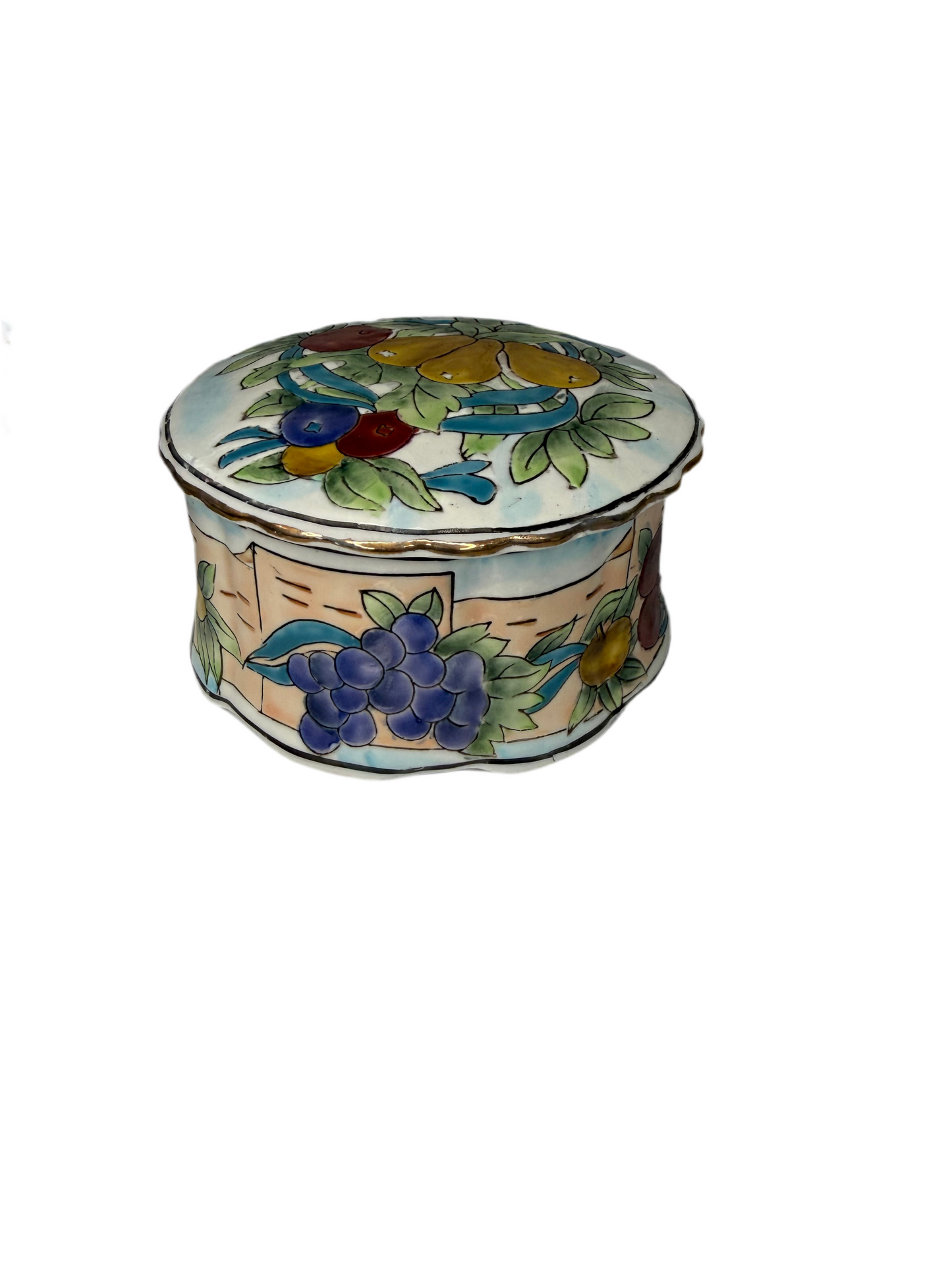 Toyo Collector Plate & Matching Trinket Box – Fruit & Ribbon Design