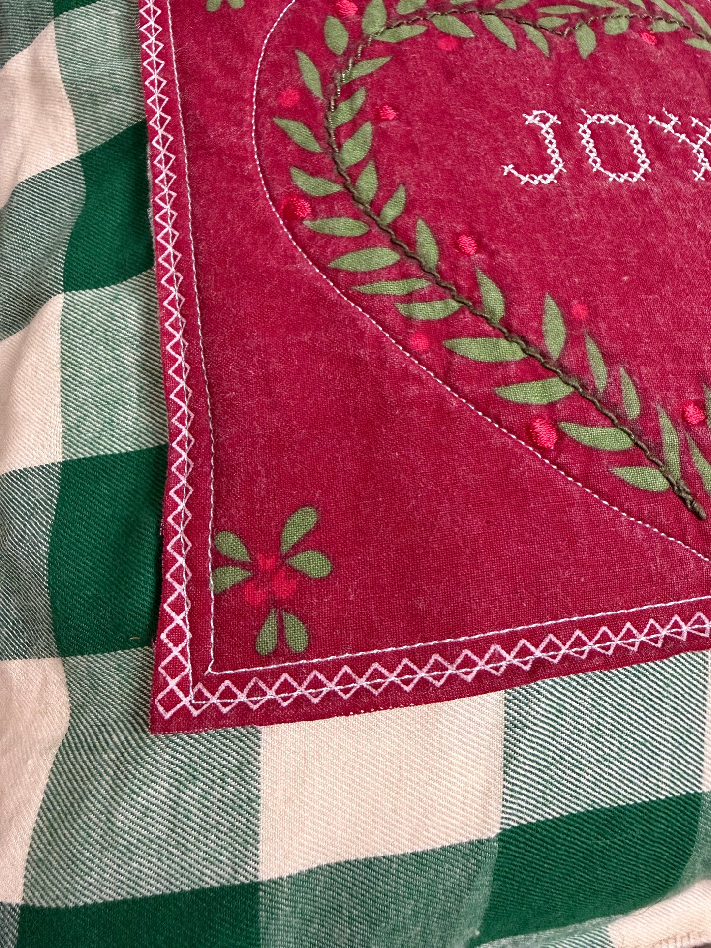 Handmade by Flea & Frame | One-of-a-Kind Christmas Throw Pillow | Vintage “JOY” Cross Stitch | Cottage Farmhouse Holiday Decor