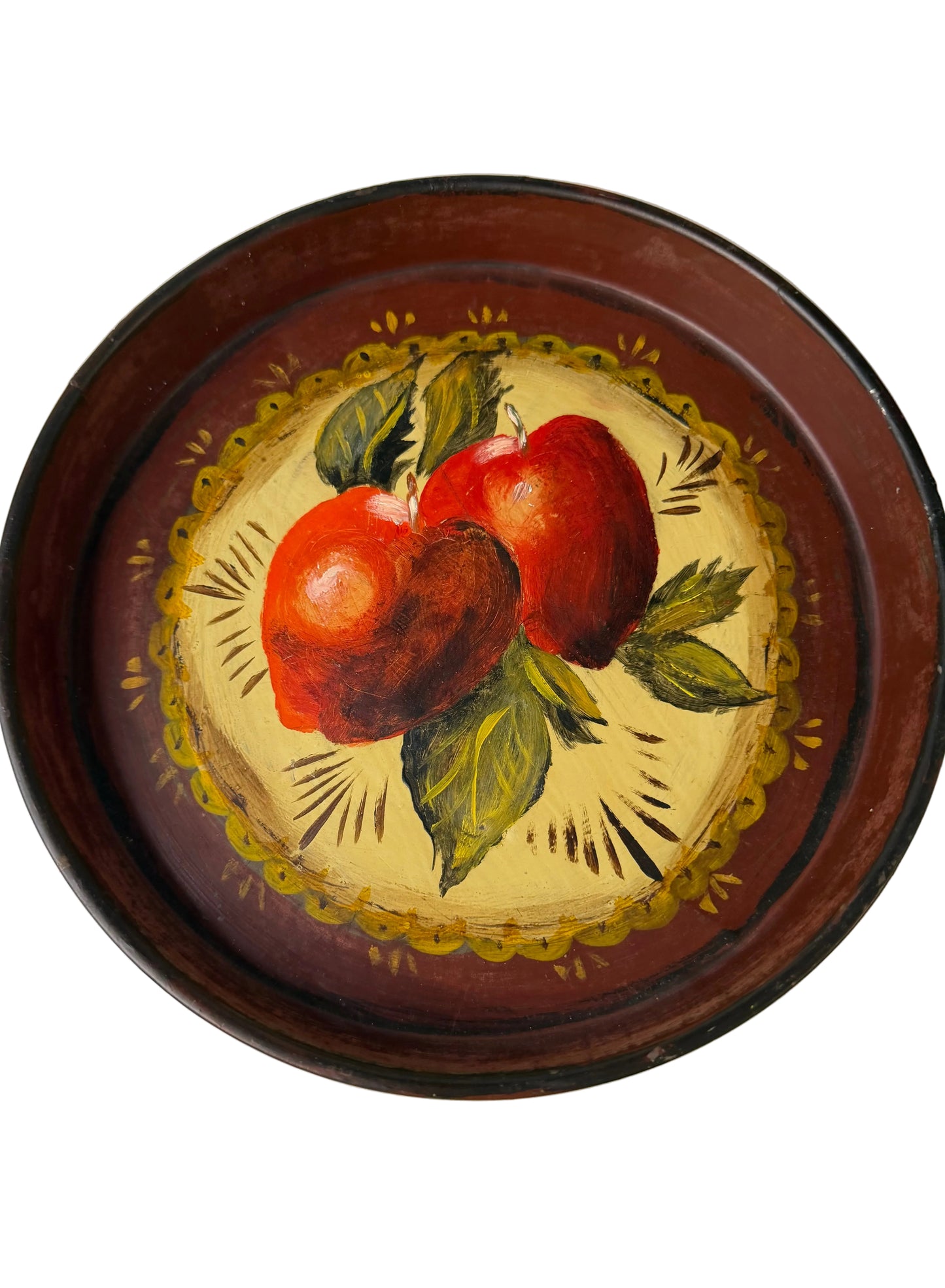 Vintage Hand-Painted Toleware Tray – Folk Art Apple Design, 1974