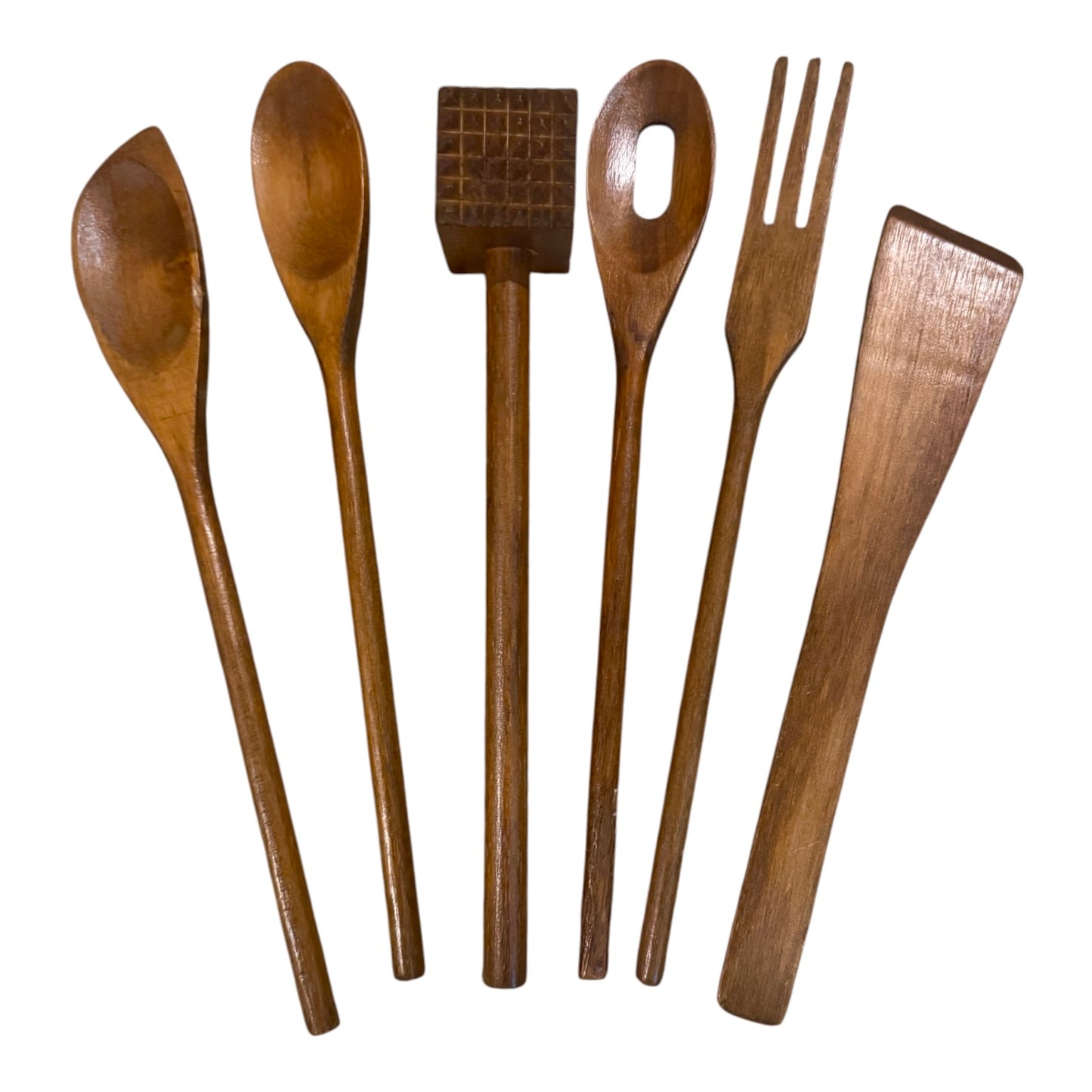 Mid-Century Vintage Wooden Kitchen Tool Set with Holder