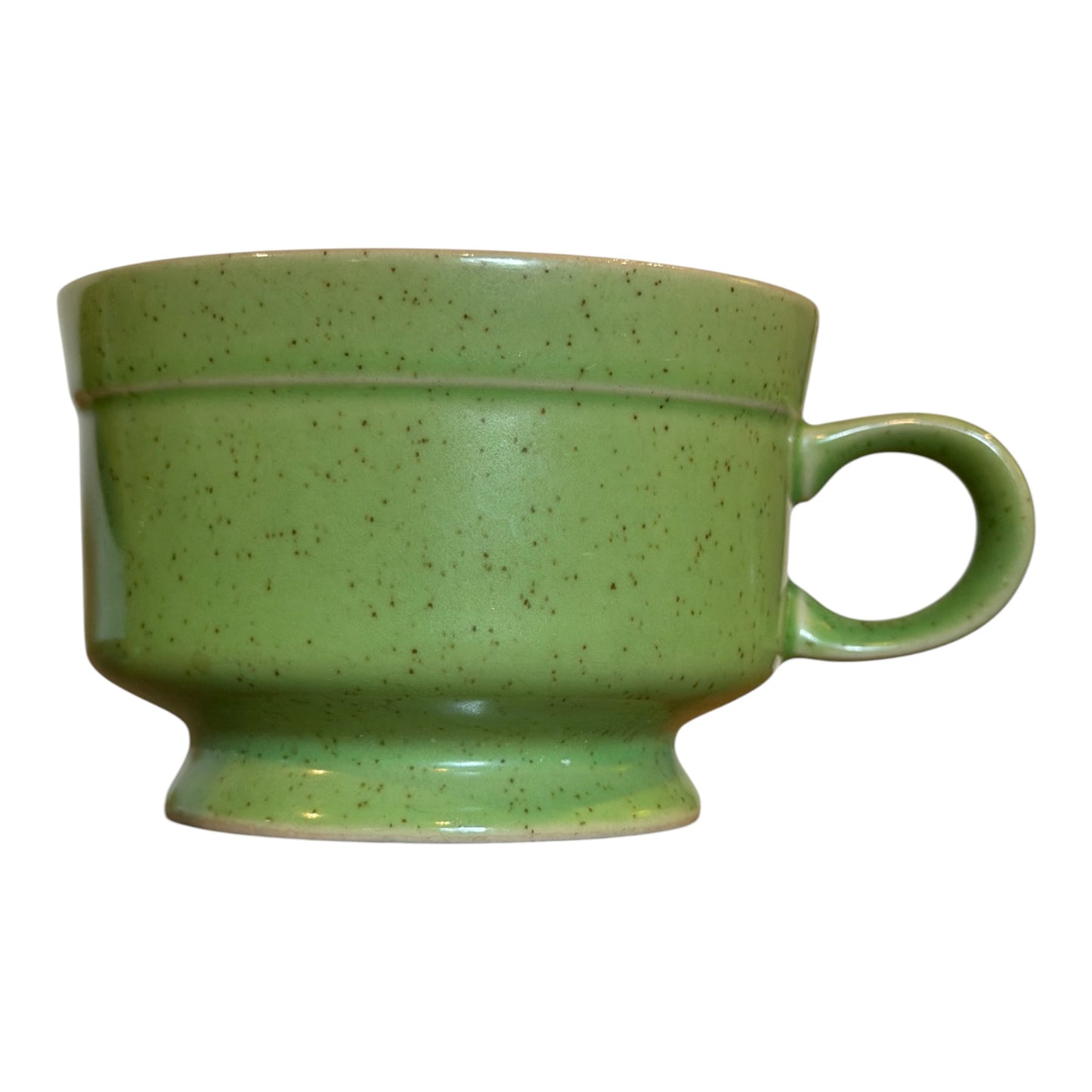 Premier Potterskraft Country Roads Green Speckled Stoneware Creamer & Footed Cup Set | Japan | Mid-Century Modern