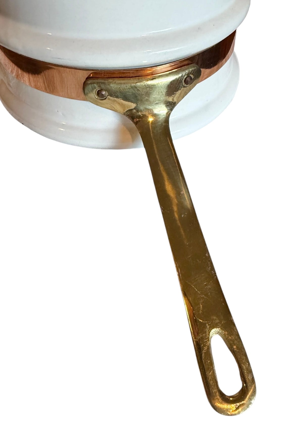 Ceramic Vintage Double Boiler Insert with Copper Band & Brass Handle