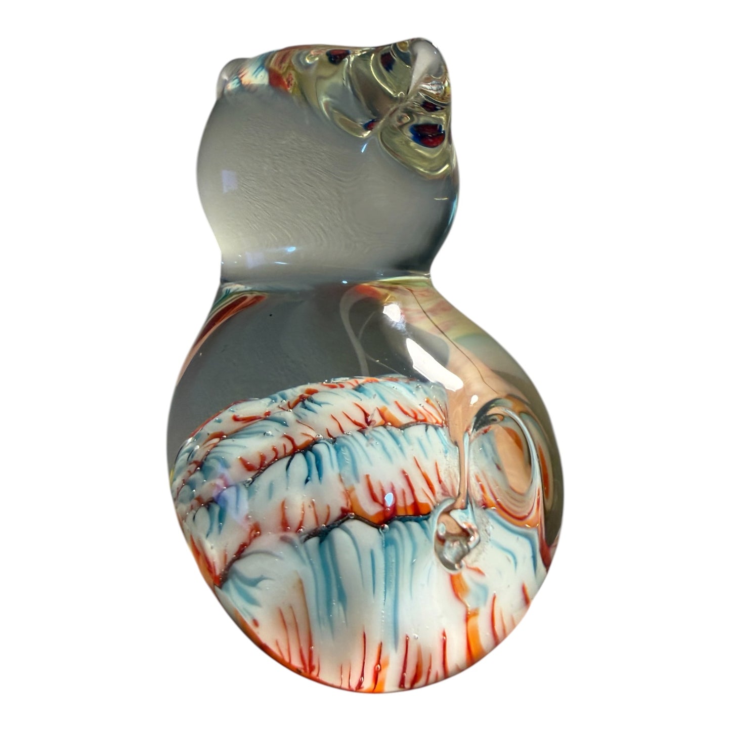 Clear Art Glass Cat Vintage Figurine | Hand-Blown Millefiori Miniature Sculpture | 2.5”