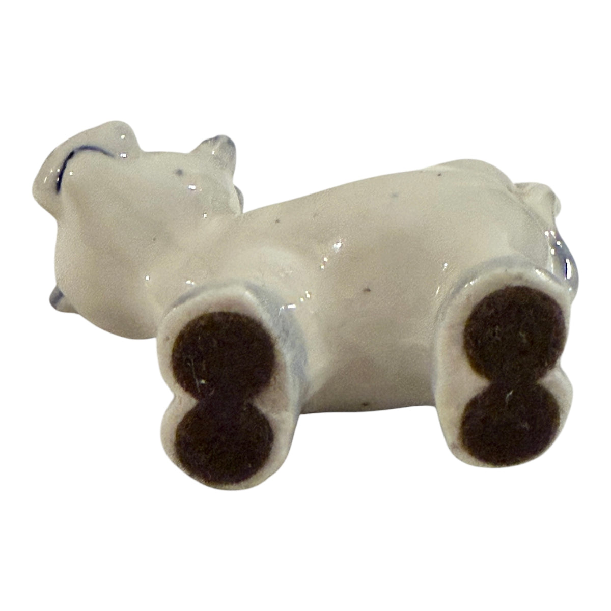 Delft Blue Style Vintage Ceramic Cow Figurine – Blue & White Miniature Floral Ceramic Cow Figurine