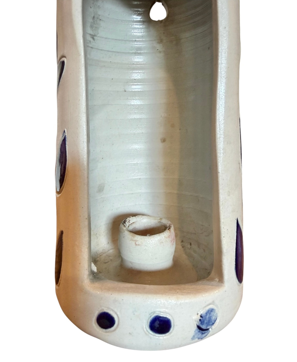 Williamsburg Pottery Salt Glaze Stoneware Colonial Jug Candle Holder | Cobalt Blue Hand-Painted Decor | Virginia Pottery