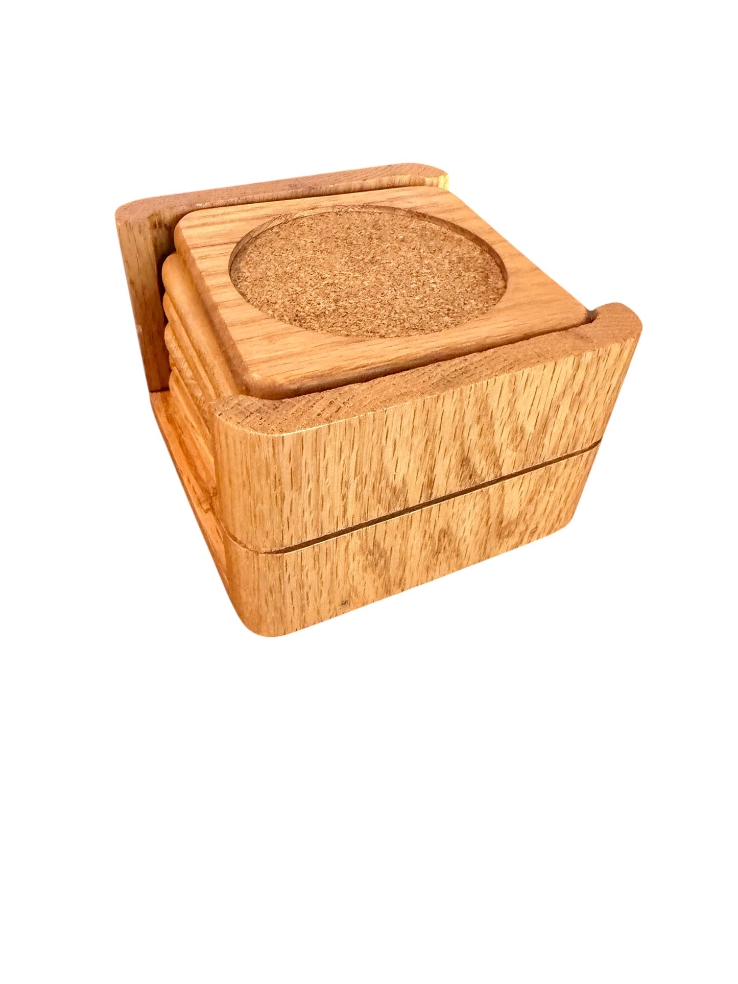 Mid-Century Teak & Cork Coaster Set with Holder | MCM Barware | Vintage