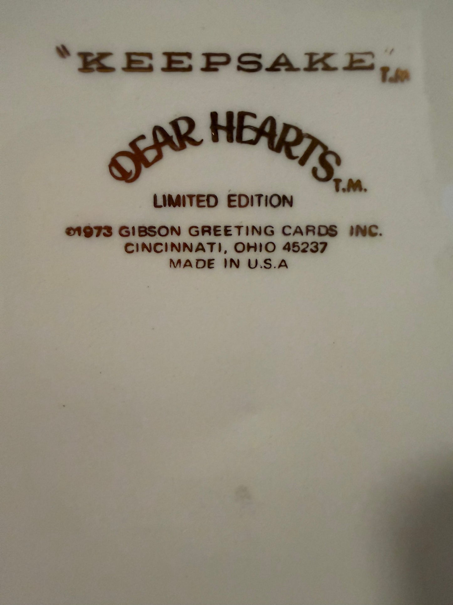 Limited Edition 1973 “Dear Hearts” Collector Plate – Gibson Greeting Cards, Cincinnati Ohio