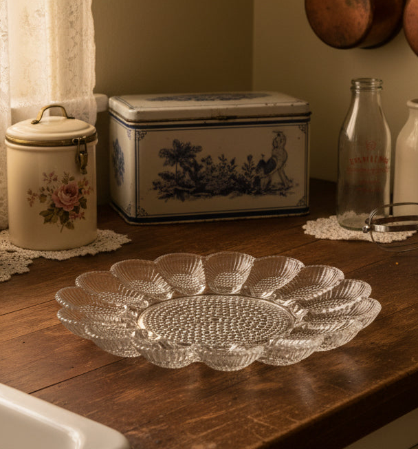 Vintage Indiana Glass Hobnail Deviled Egg Platter | Clear Glass Relish Tray | Mid-Century Serving Dish | Made in USA
