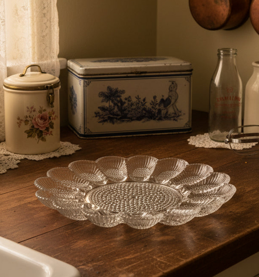 Vintage Indiana Glass Hobnail Deviled Egg Platter | Clear Glass Relish Tray | Mid-Century Serving Dish | Made in USA