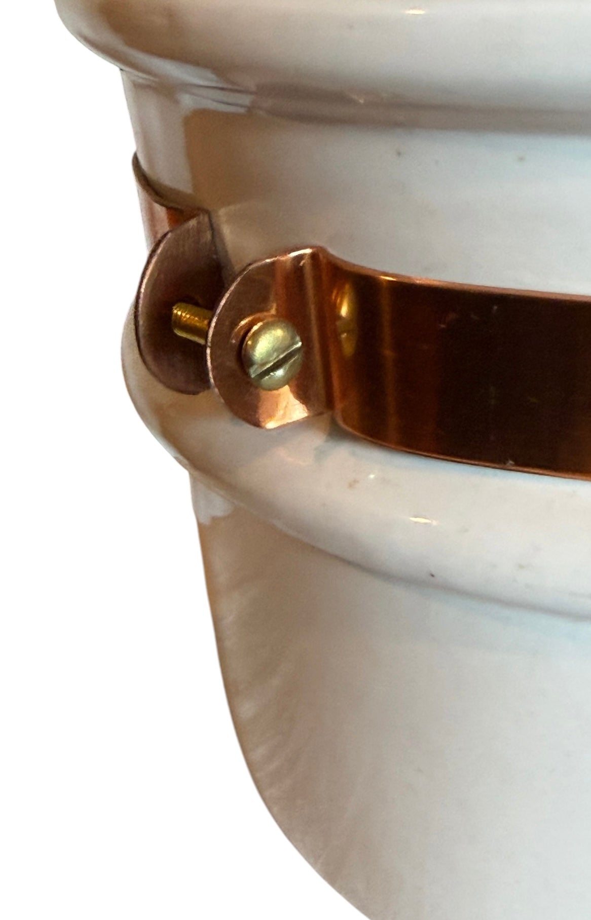 Ceramic Vintage Double Boiler Insert with Copper Band & Brass Handle