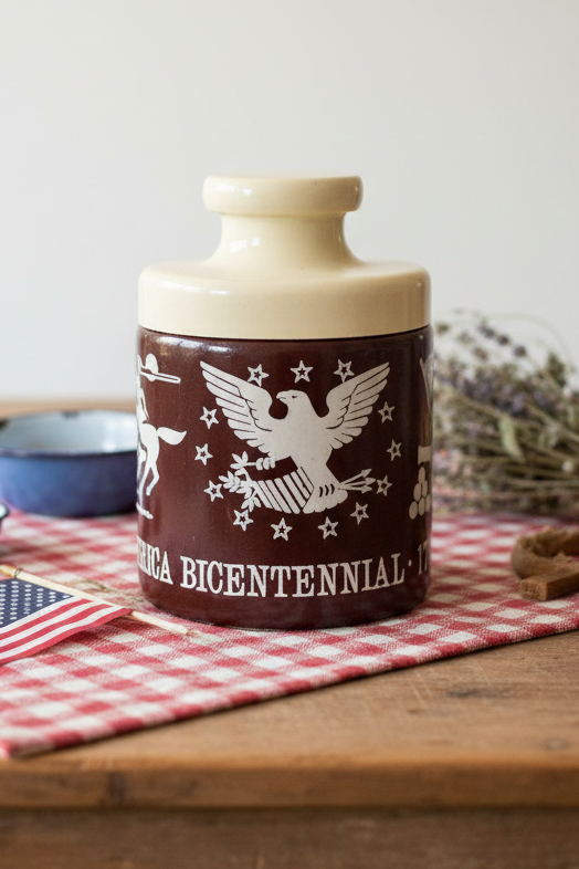 1976 United States Bicentennial Mr. Mustard Glass Jar | Americana Eagle Commemorative Collectible