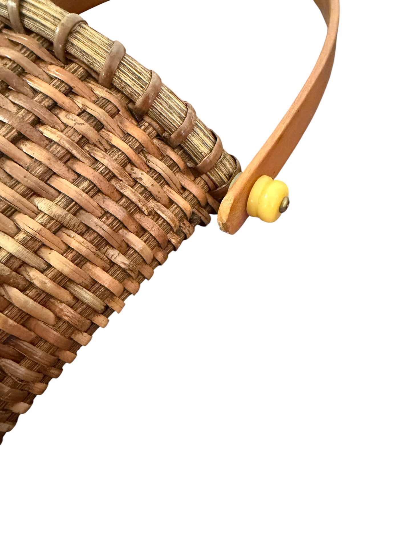 Woven Wicker Gathering Vintage Basket with Wooden Handle | Nantucket-Style Storage Basket