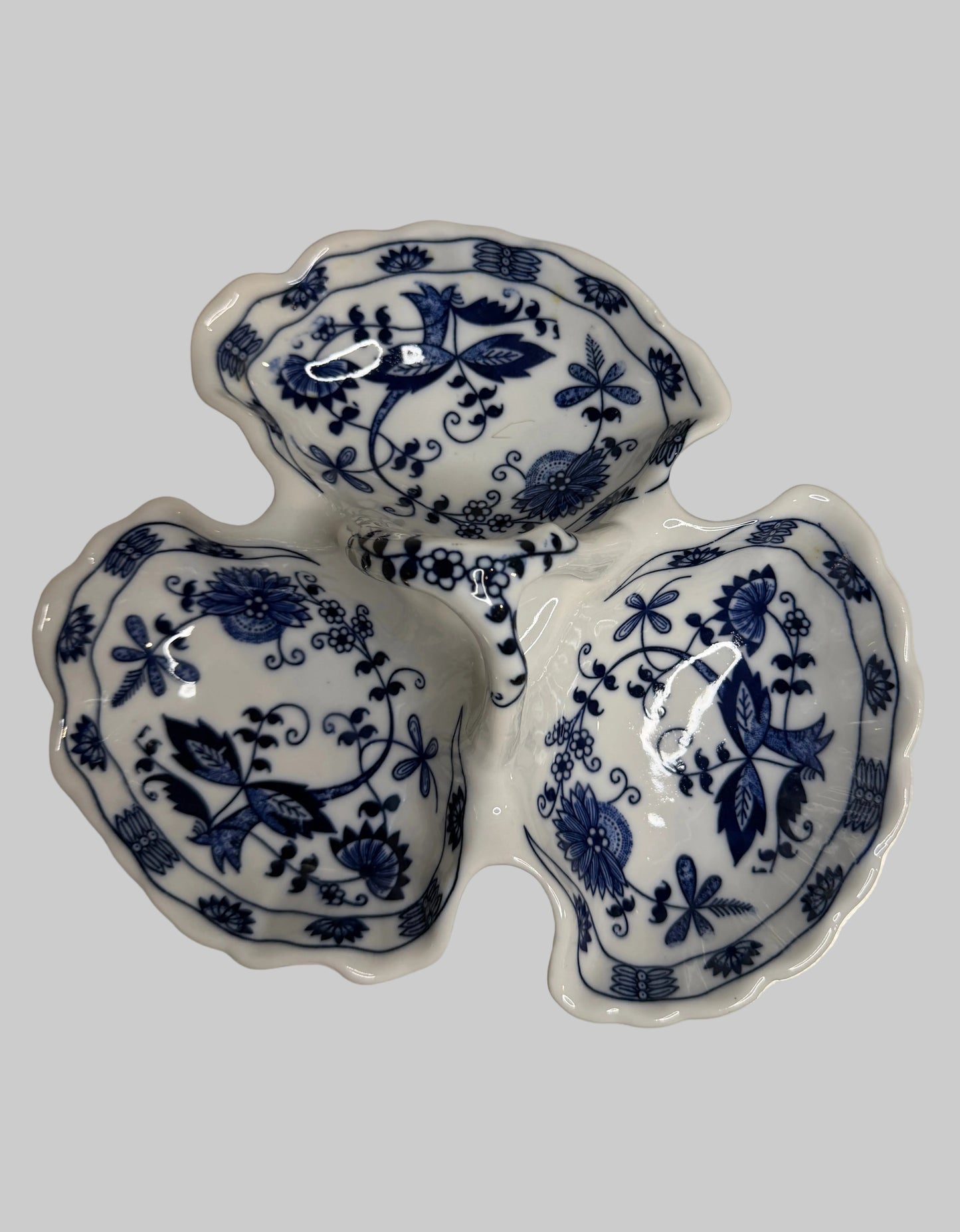 Vintage Vienna Woods Blue Onion Three-Part Relish Dish by Seymour Mann