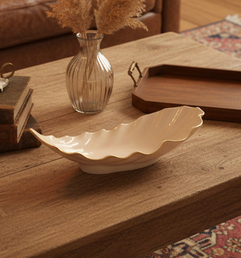 Handmade Studio Art Ceramic Bowl – Gold Luster Scalloped Rim, Ivory Porcelain Style, The Clay Pot Studio NYC