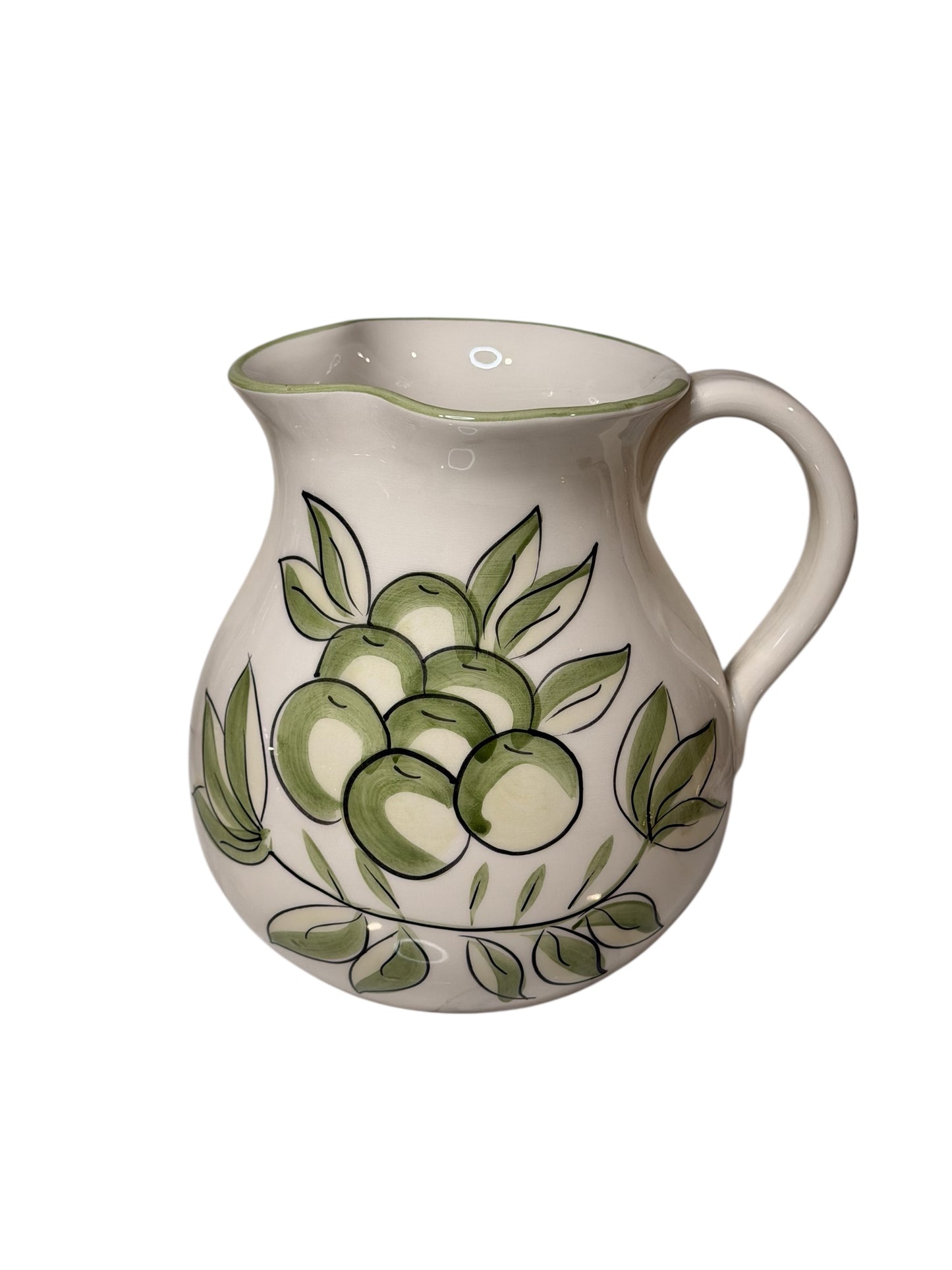 Italian Hand-Painted Vintage Grape Pitcher by Arturo | White Stoneware Fruit Motif