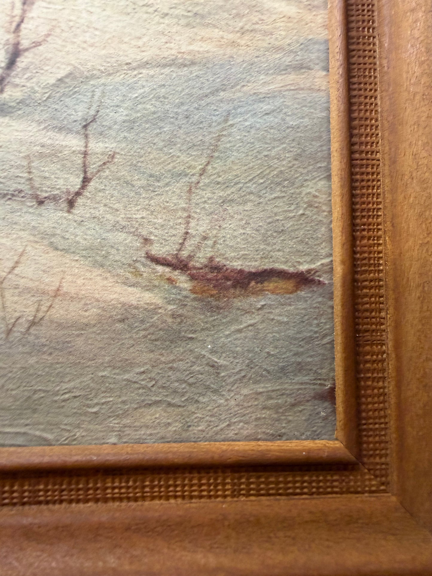 Vintage Robert Wood “Snow in the Catskills” Textured Print | Framed Mid-Century Winter Landscape