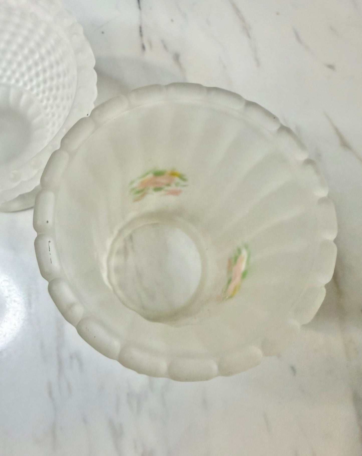 Vintage Frosted Satin Glass Fairy Lamp with Pink Roses