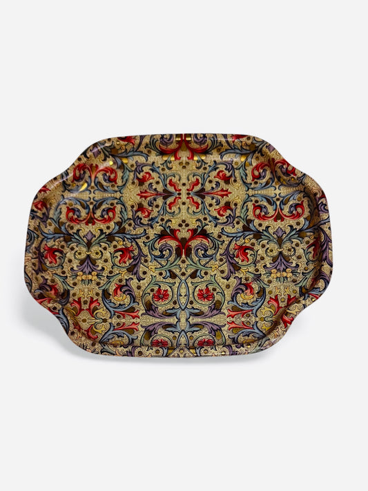 Vintage Decorative Metal Serving Tray – Ornate Victorian-Style Floral – 7.5” x 6”