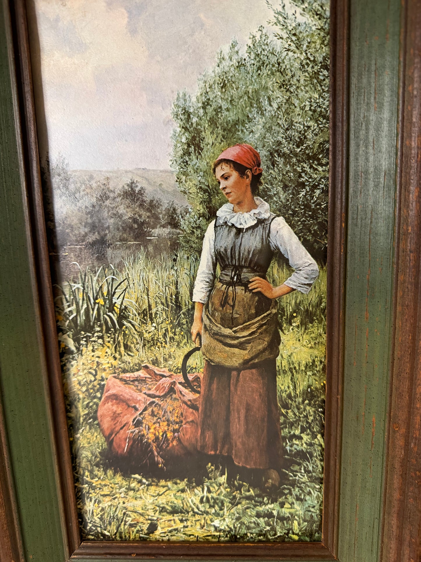 Vintage Framed Print – Daniel Ridgway Knight “Girl by a Stream, Flanders”