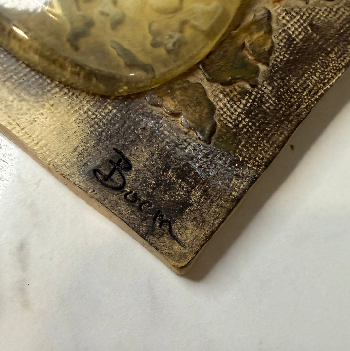 Set of Two Vintage Boem Signed 3D Floral Wall Art Plaques