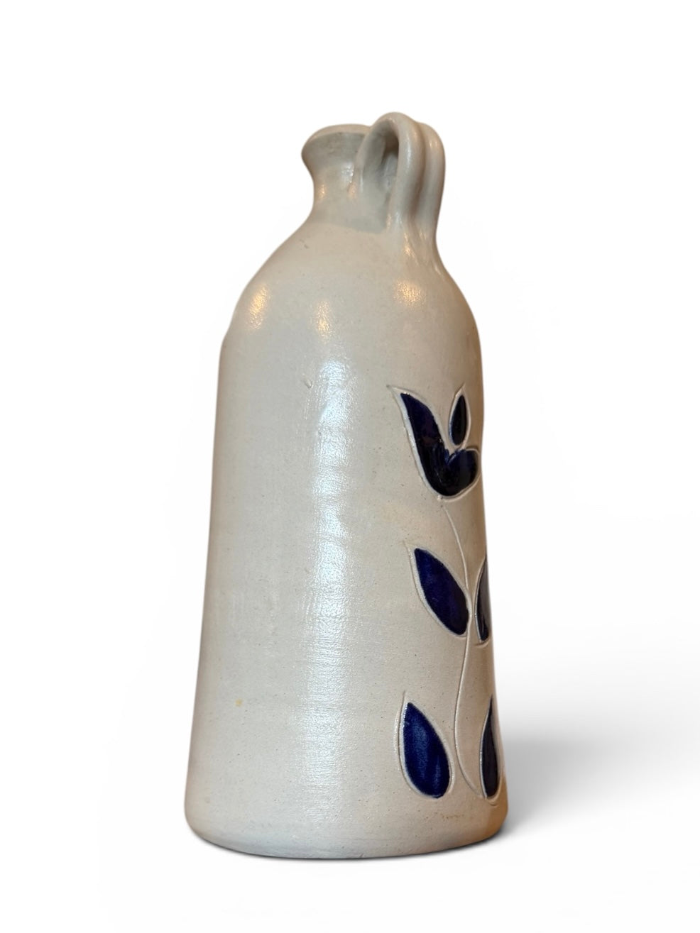 Williamsburg Pottery Salt Glaze Stoneware Colonial Jug Candle Holder | Cobalt Blue Hand-Painted Decor | Virginia Pottery