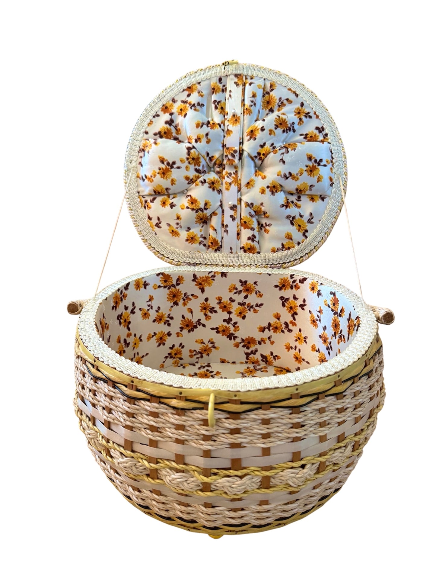 Vintage Woven Sewing Basket - Mid-Century Craft Storage Treasure