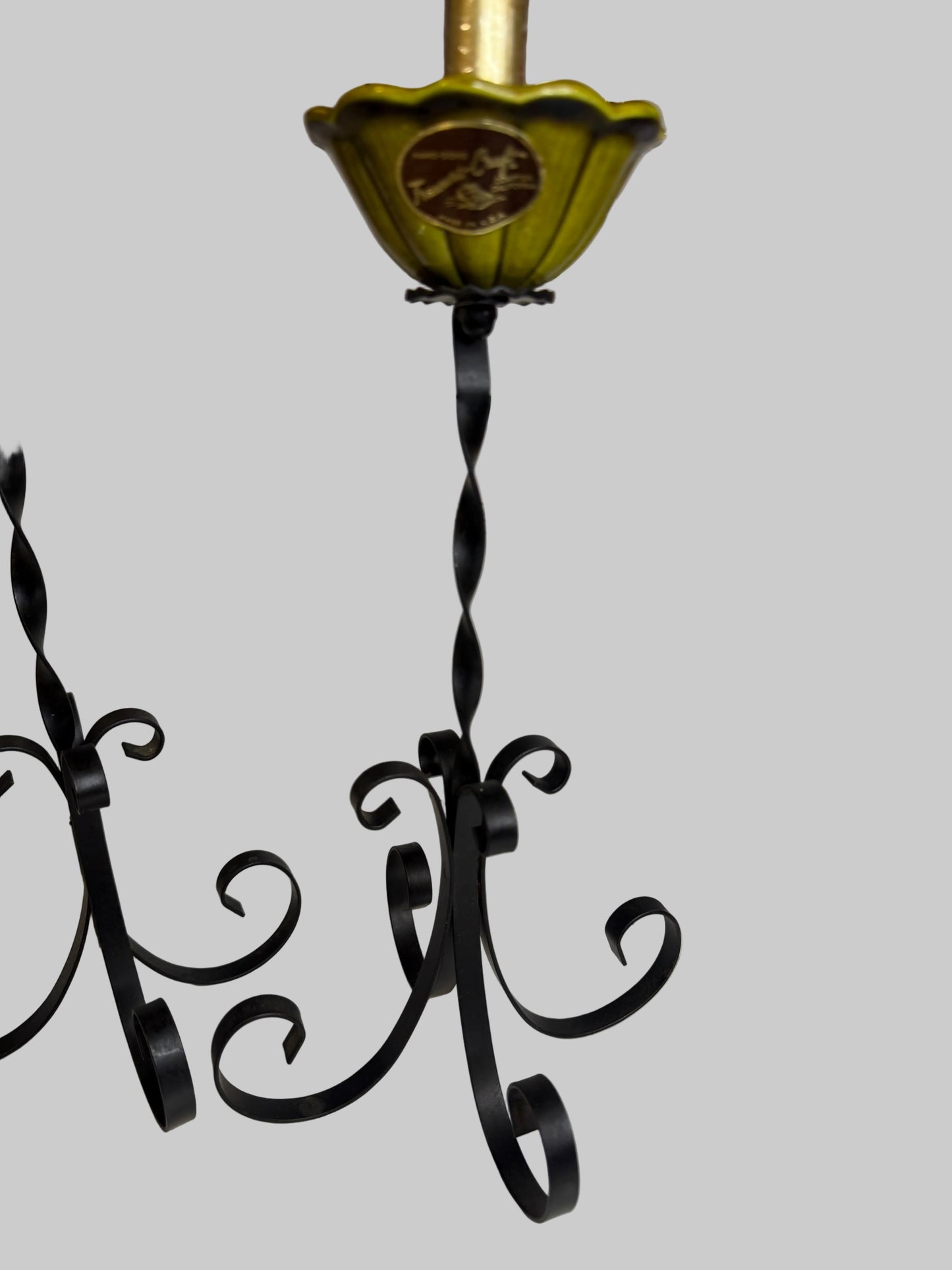 Set of Two Rare Treasure Craft Black Metal & Green Ceramic Candelabra