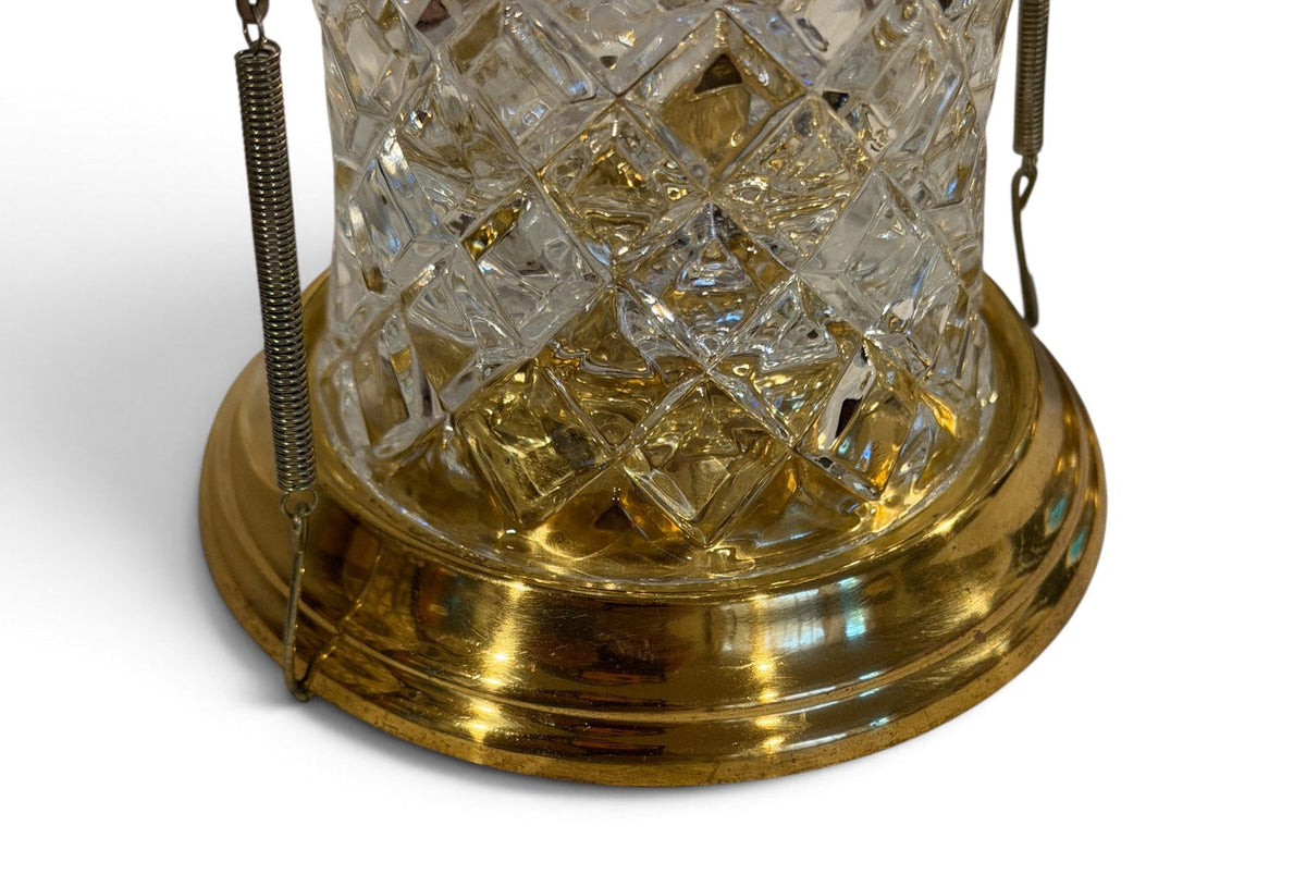 Set of 2 Vintage Cut Crystal Hurricane Candle Holders – Brass Bases & Swing Handles – Teleflora