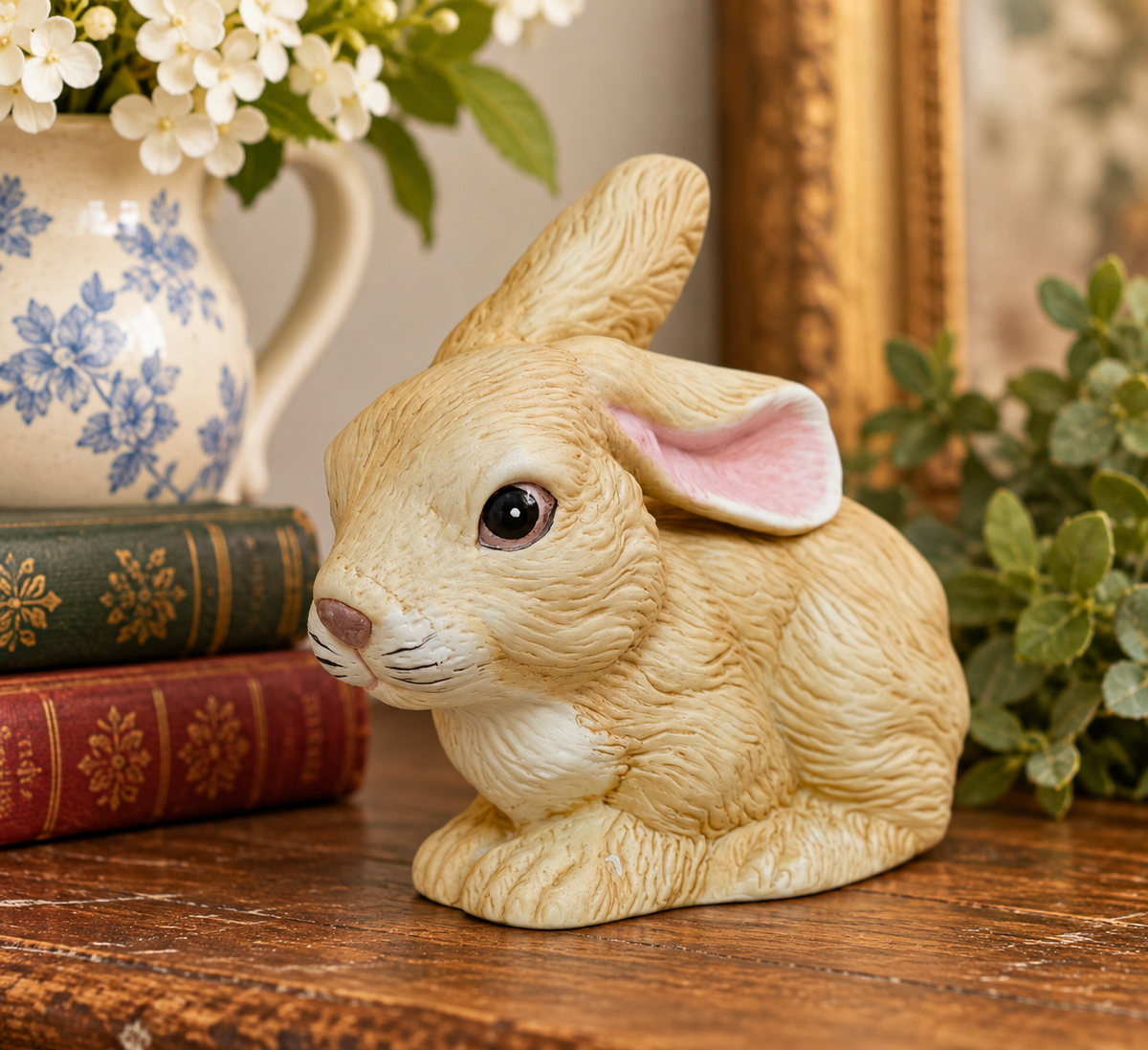 Vintage HOMCO Bisque Ceramic Bunny Rabbit Figurine – Detailed Fur Texture