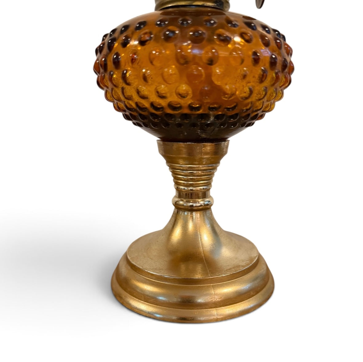 Amber Hobnail Vintage Kerosene/Oil Lamp with Star Burner & Glass Chimney