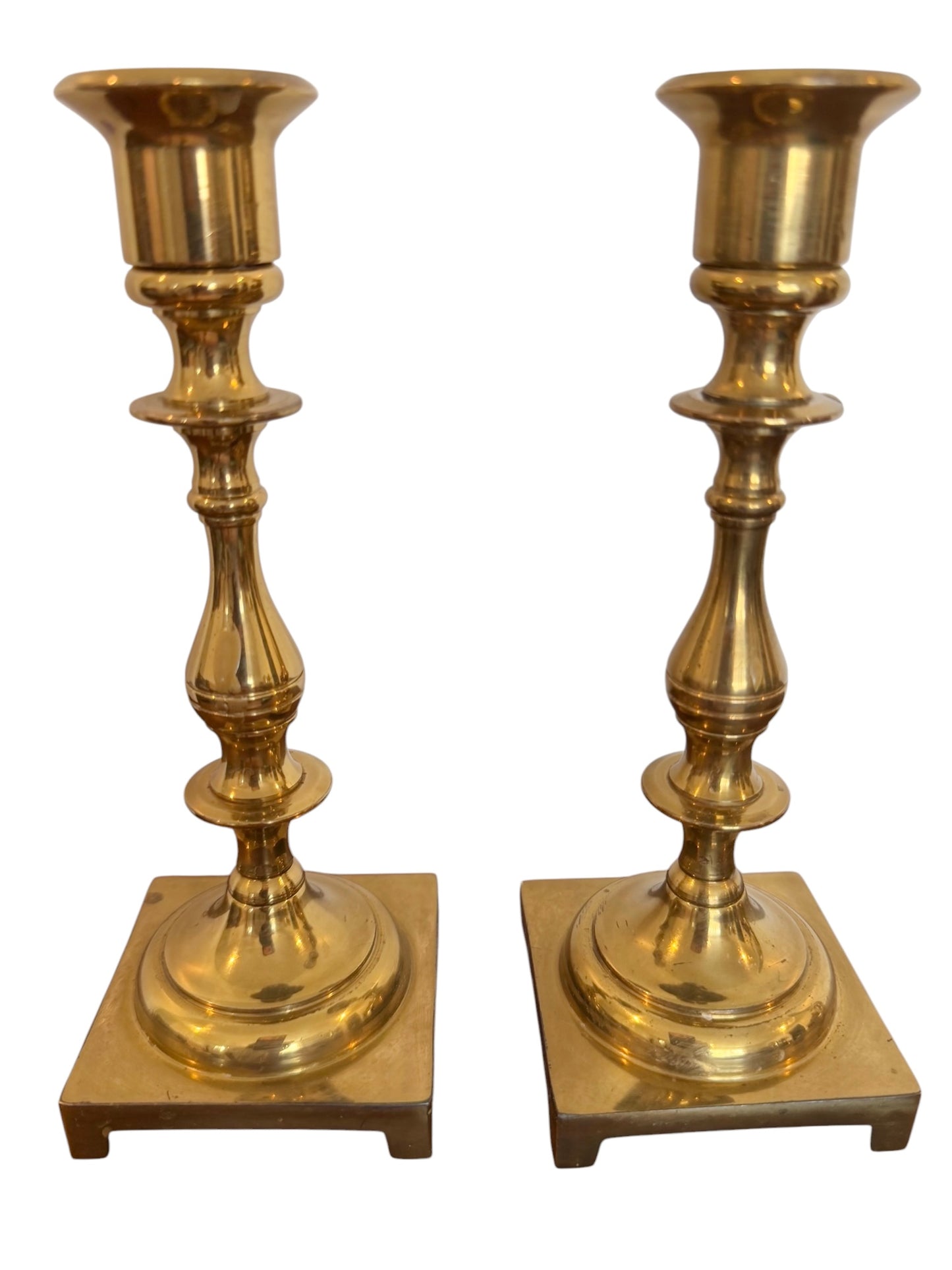 Neoclassical Vintage Brass Baluster Candlestick Holders – Pair | Classic Column Design