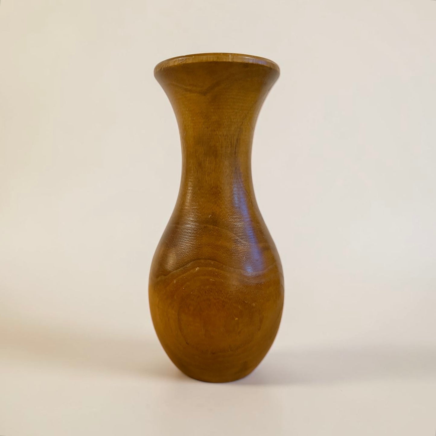 Mid-Century Hand-Turned Wooden Bud Vase | Sculptural Hardwood Vase | 10”