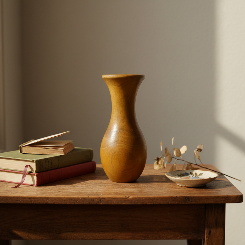 Mid-Century Hand-Turned Wooden Bud Vase | Sculptural Hardwood Vase | 10”