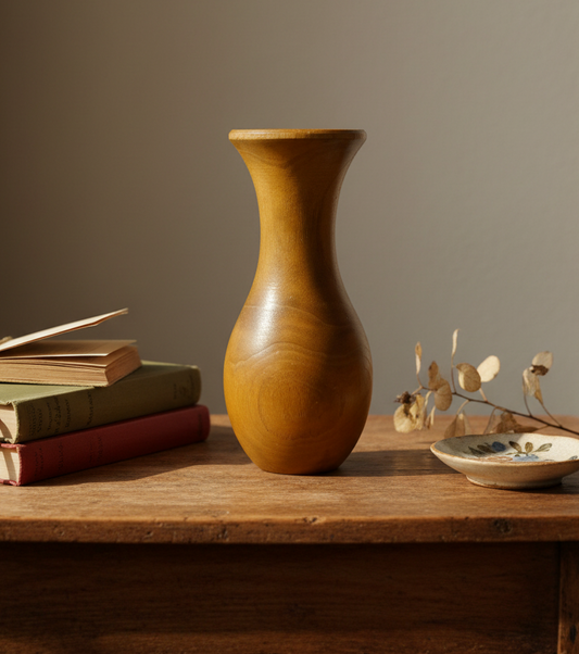 Mid-Century Hand-Turned Wooden Bud Vase | Sculptural Hardwood Vase | 10”