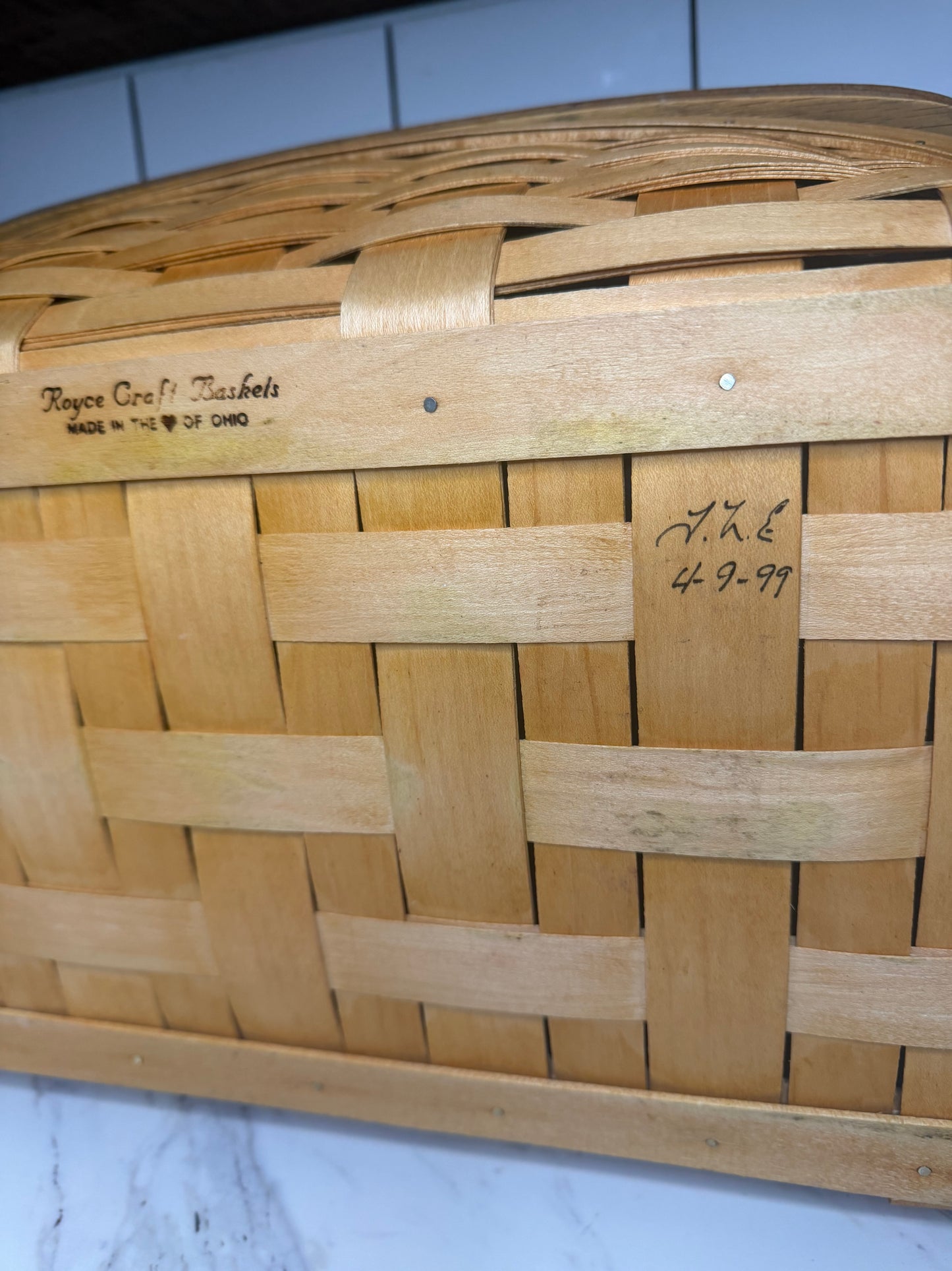 Vintage 1999 Royce Craft Bread Basket Box with Wood Lid