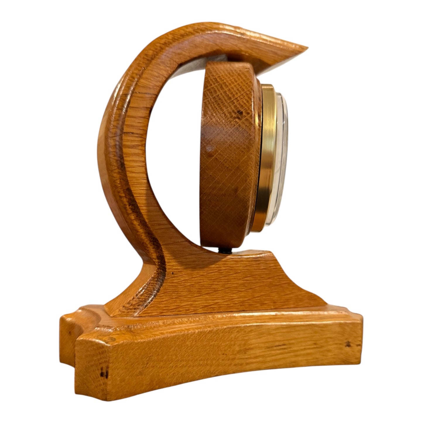 Handmade Vintage Wooden Crescent Mantel Clock | Swivel Quartz Clock | Solid Oak Desk Shelf Clock