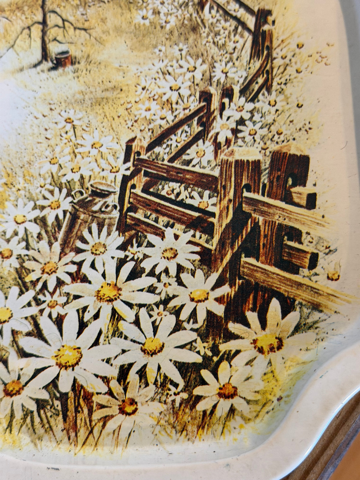Lithographed Metal Tray – Vintage Farmhouse Countryside Scene