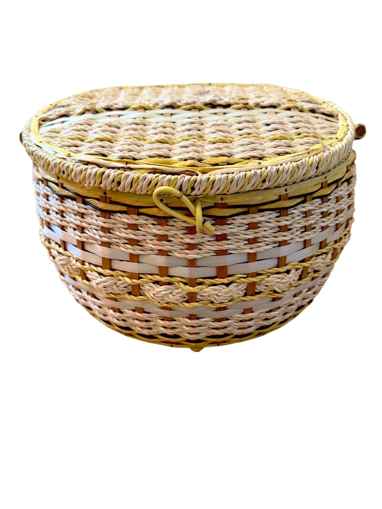 Vintage Woven Sewing Basket - Mid-Century Craft Storage Treasure