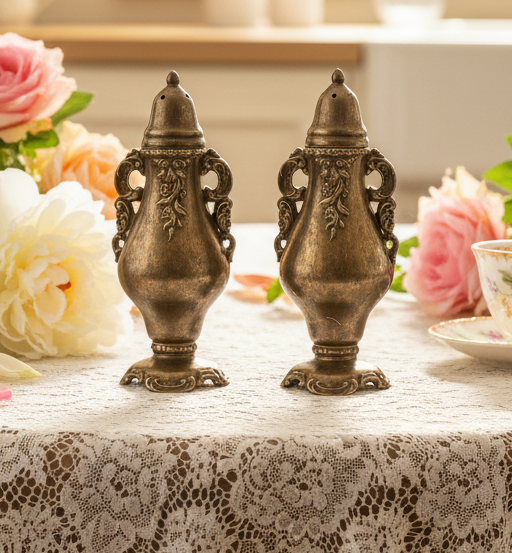 Vintage Wallace Baroque Silverplate Salt & Pepper Shaker Set | Rococo Revival | Mid-Century