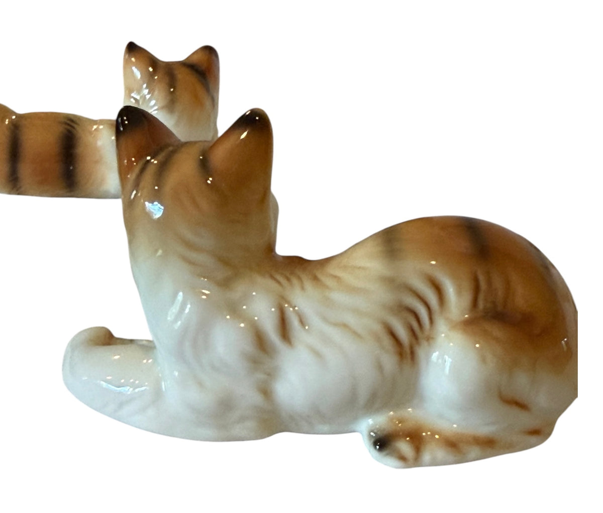 Ginger Tabby Vintage Cat Figurines – Set of 3 Hand-Painted Porcelain Cats Taiwan