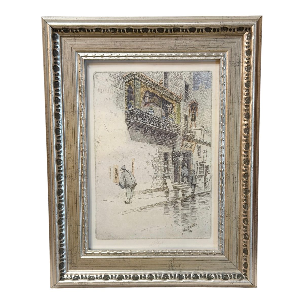 The Balcony, Pell Street NYC Framed Book Print | 1908 Mielatz Artwork | Flea & Frame Creation