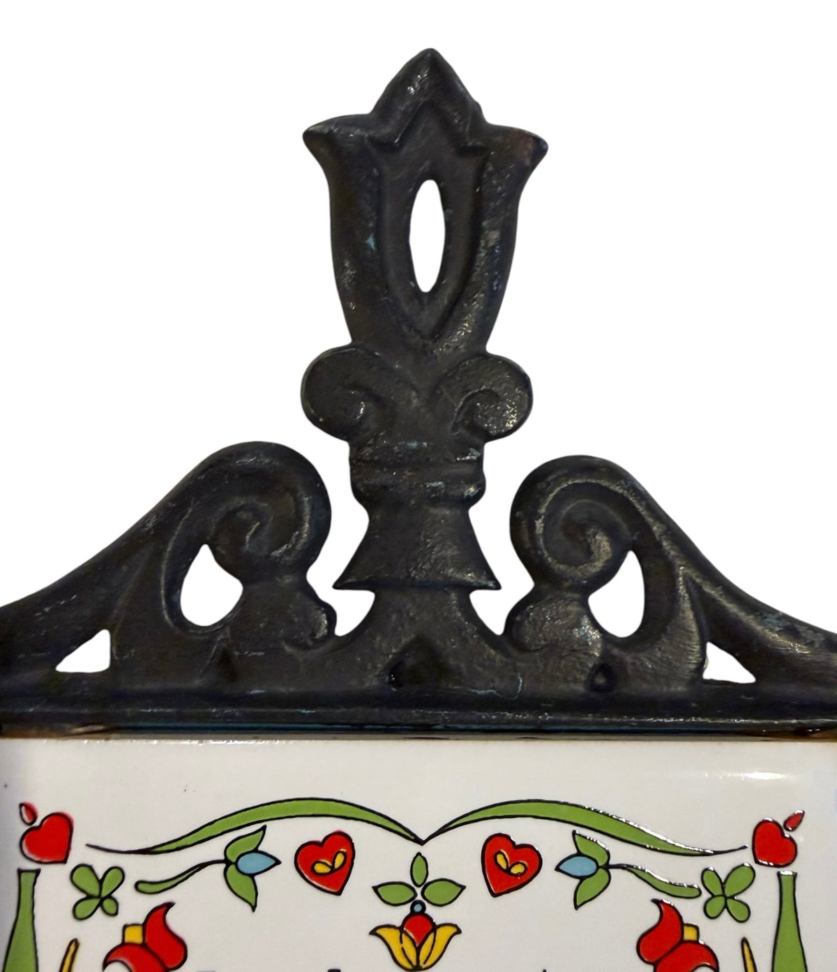 Cast Iron & Ceramic Tile Trivet – Folk Art “Patience” Quote Wall Decor