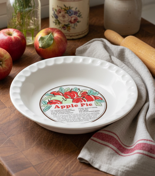 Sunnycraft “Sunny’s Pride” Vintage Apple Pie Recipe Baking Dish | Farmhouse Kitchen Decor | Stoneware Pie Plate