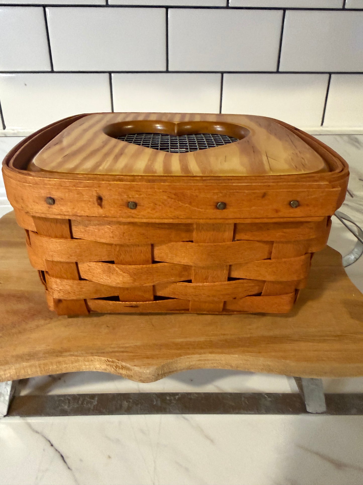 Vintage 1991 Longaberger Heart Basket with Wood Lid & Plastic Insert