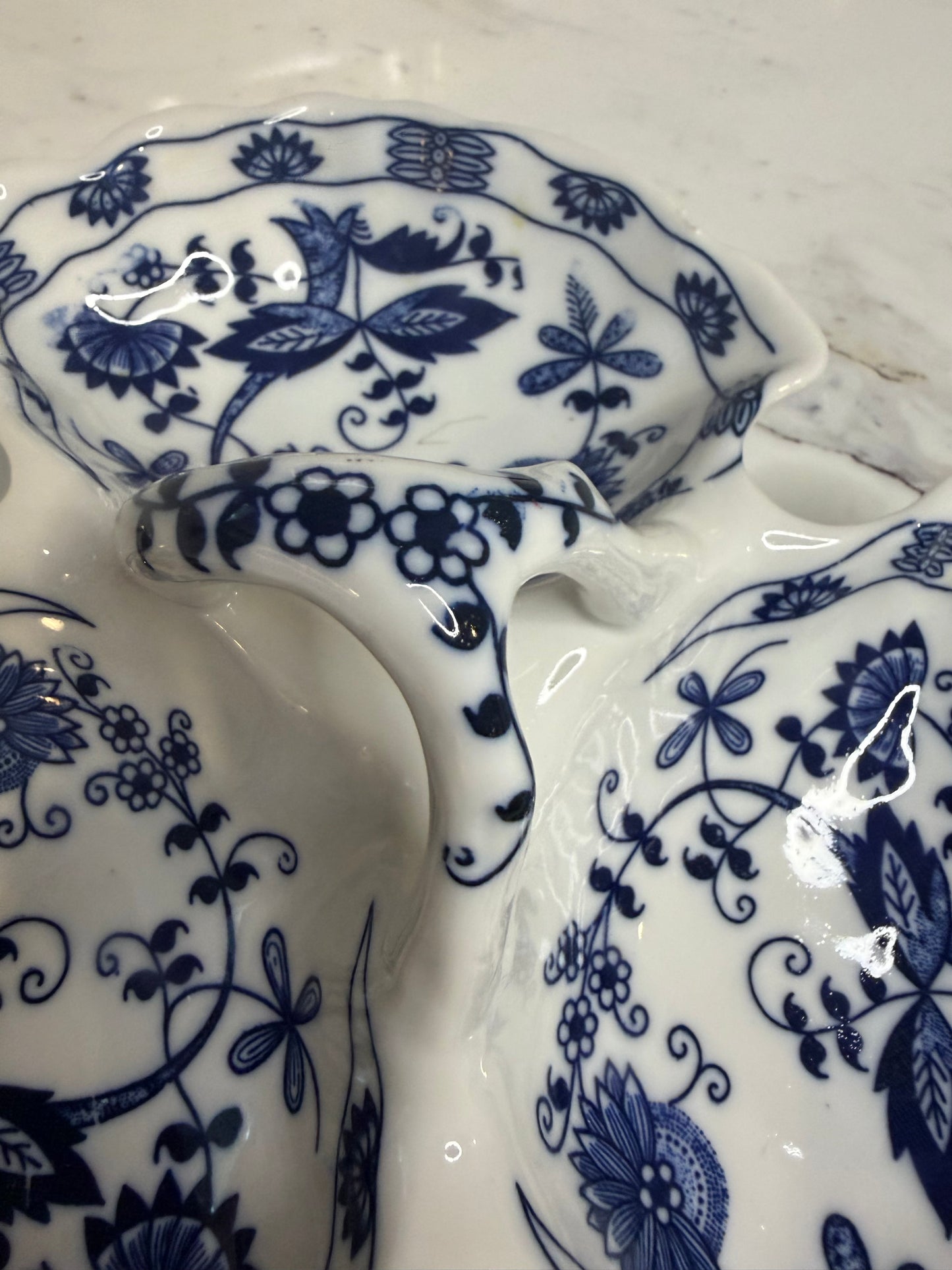 Vintage Vienna Woods Blue Onion Three-Part Relish Dish by Seymour Mann