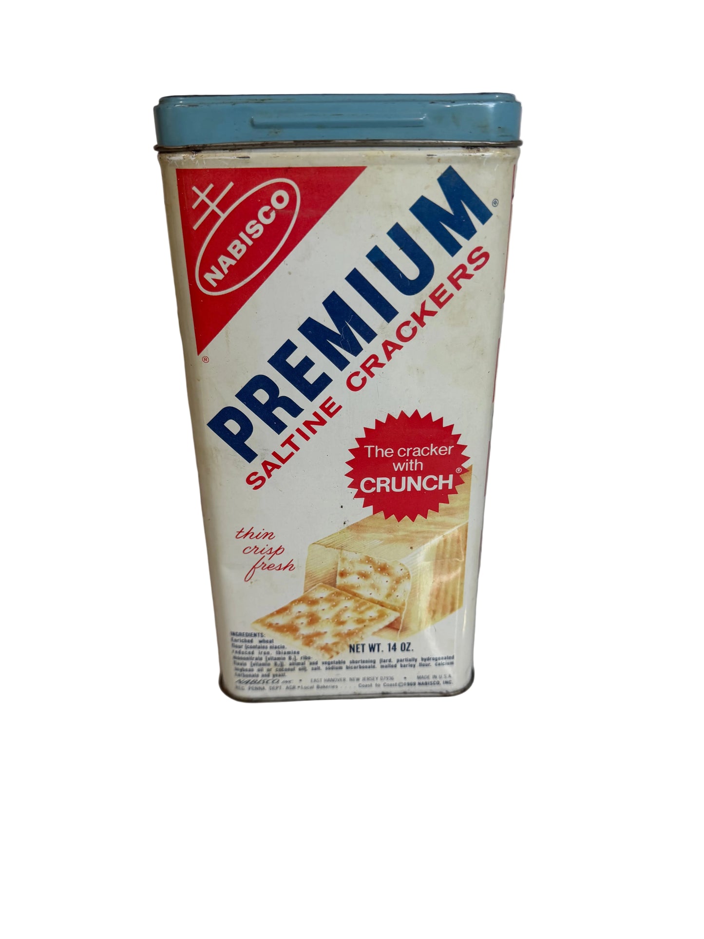 Vintage Nabisco Premium Saltine Cracker Tin Canister (c. 1969)