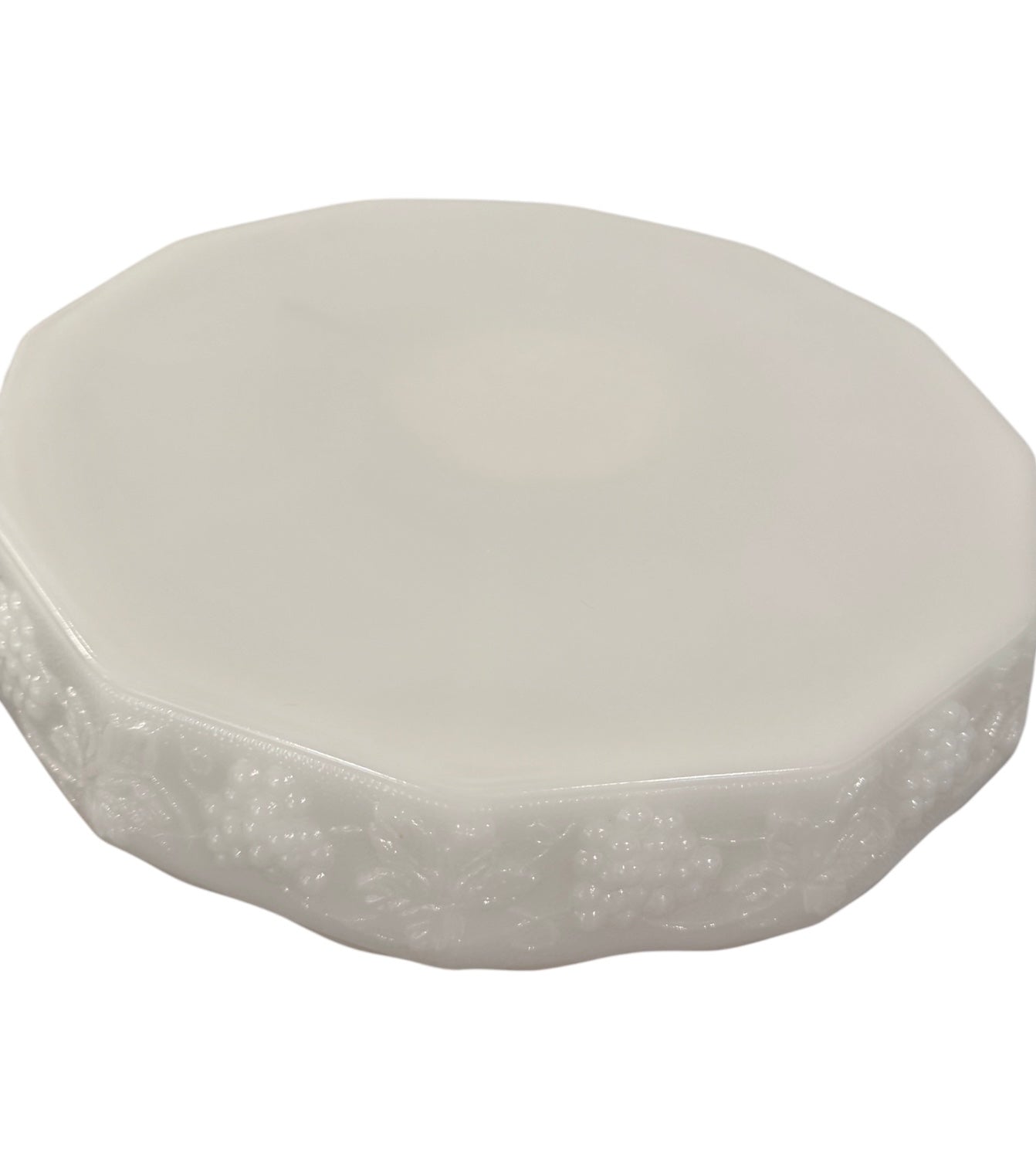 Vintage Milk Glass Pedestal Cake Stand | Harvest Grape / Paneled Grape Pattern | Mid-Century Glass